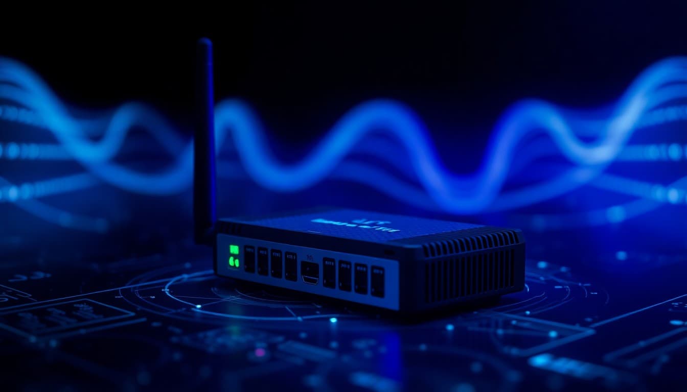 Close-up of tower servers in a data center with blue and red lighting.